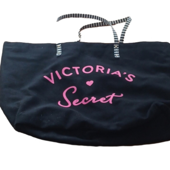 Victoria's Secret overnight/ canvas bag. Black/ pink. Great condition. - Picture 1 of 8